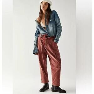 Free People Bay to Breakers Corduroy Button Closure Pants in Rosey Copper XLarge